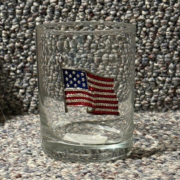 The Queen's Jewels American Flag Jeweled Double Old-Fashioned Glassware 14oz - Picture 1 of 7